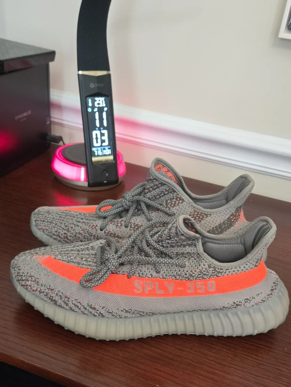 Yeezy Boost 350 V2 Grey with Bright Orange Stripe Mens size 12